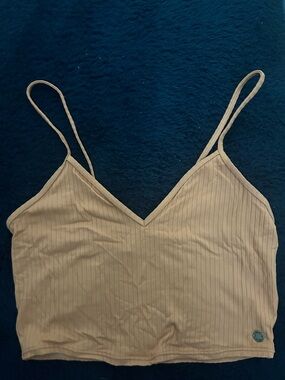 Roxy Ribbed Tan Spaghetti-Strap Crop Top